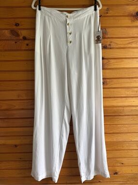 Sincerely Jules White Linen Blend Wide Leg Pants Button Front High Rise L